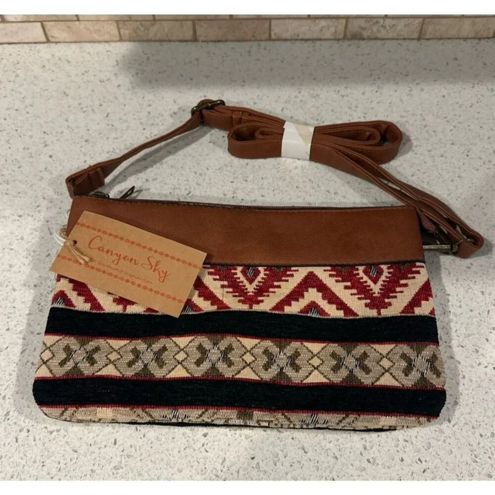 Nwt Canyon Sky Southwest Inspiration Purse Adjustable Strap Faux Leather